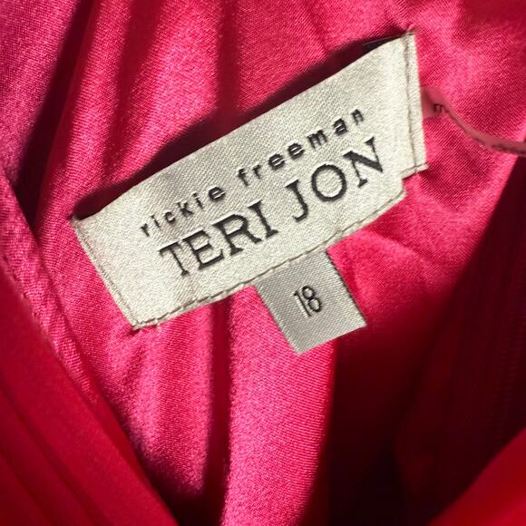 Teri Jon by Rickie Freeman Fuchsia Chiffon Pleated V-Neck Long Sleeve Gown 18 - Picture 15 of 16